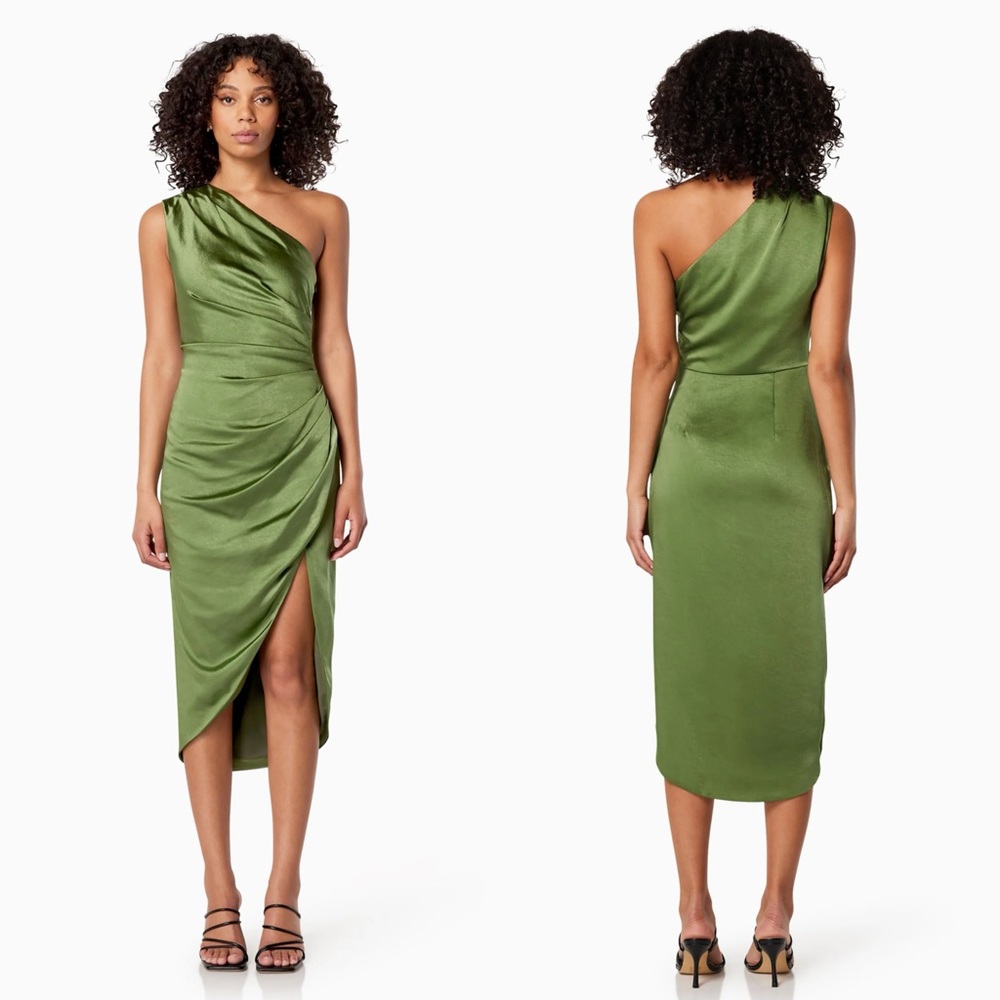 Elliatt Cassini One Shoulder Satin Dress In Fern green - Picture 6 of 16